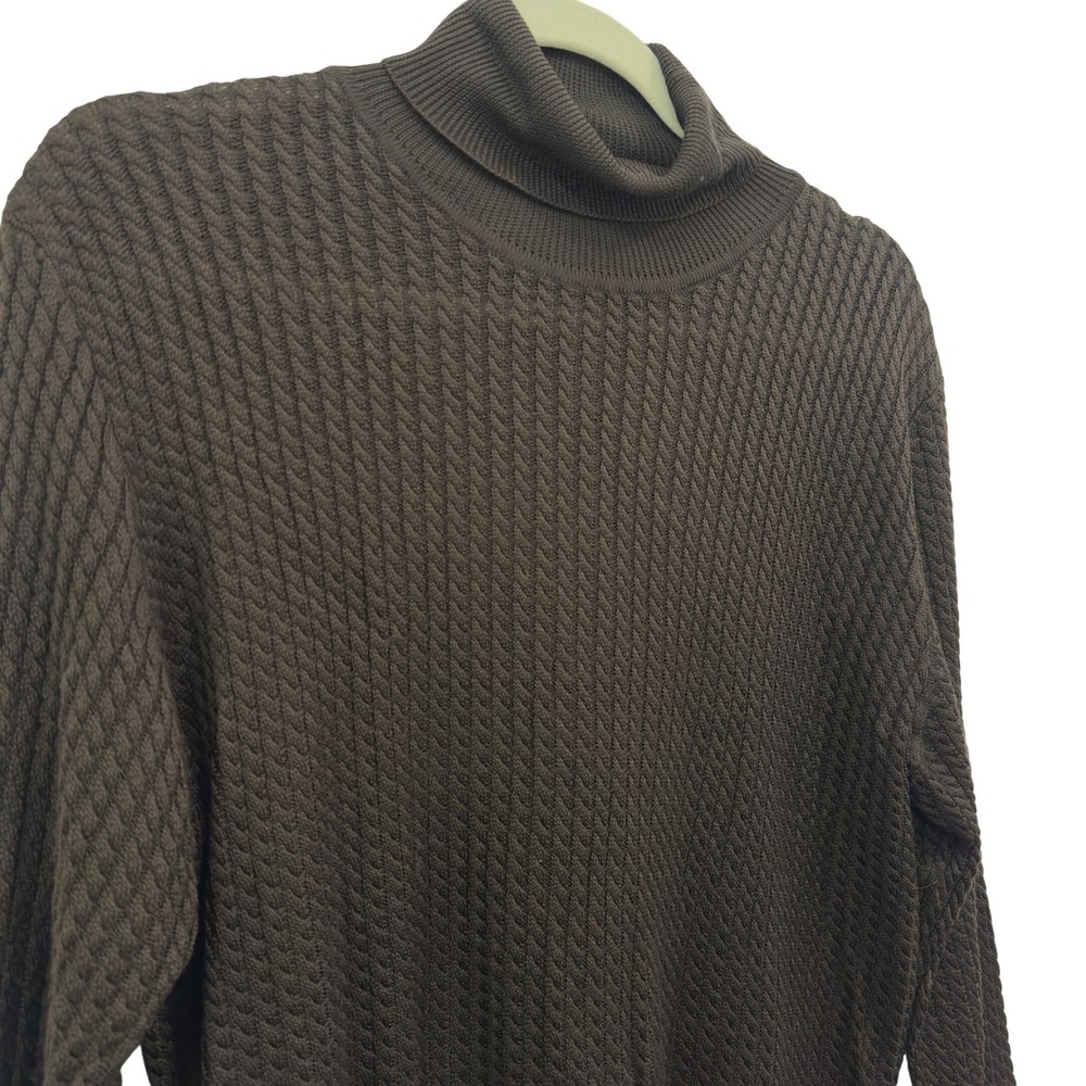 Studio‎ 121 Women's 100% Silk Textured Cable Knit Turtleneck Sweater Brown XL